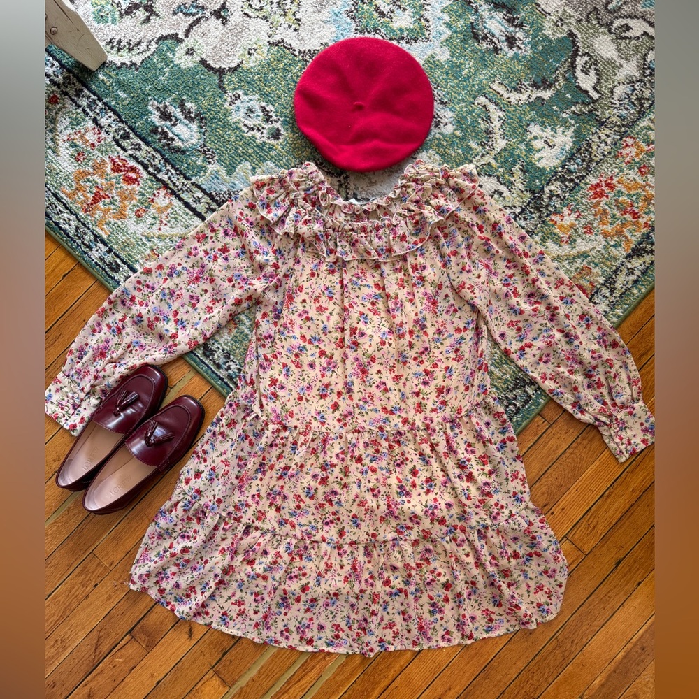 Floral Dress with Ruffle Collar